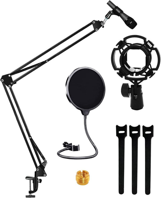 5 Core Microphone Arm Stand, Upgraded Adjustable Suspension Boom Scissor Arm Mic Stand 42 inch with Pop Filter, 3/8" to 5/8" Adapter, Mic Clip Shock Mount, Cable Ties for All Microphones - ARM SET 21